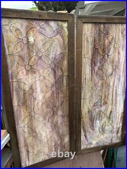 Pair Antique American Stained Glass Windows- Patterned Texture & Swirl Glass