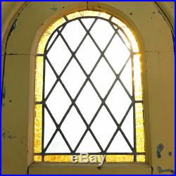 Pair Antique Argentine Leaded Glass & Cedro Mahogany Arched Windows c. 1900