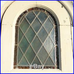 Pair Antique Argentine Leaded Glass & Cedro Mahogany Arched Windows c. 1900