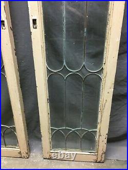 Pair Antique Casement Leaded Windows Cabinet Cupboard Door Bookcase VTG 1411-20B
