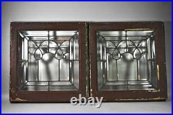 Pair Antique Leaded Beveled Glass Windows Circa 1920's