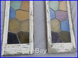 Pair Antique Leaded Stained Glass Windows Transom Shabby Sidelight Chic 426-17R