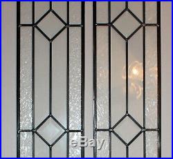 Pair Antique Stain Glass Diamond Jewels Bevel Textured Leaded Transom Windows