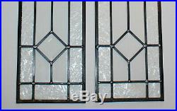 Pair Antique Stain Glass Diamond Jewels Bevel Textured Leaded Transom Windows