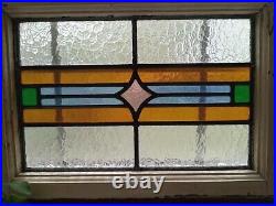 Pair Antique Stained Glass Prairie School Windows In Original Casings