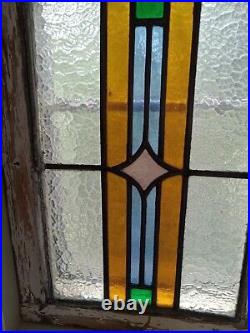 Pair Antique Stained Glass Prairie School Windows In Original Casings