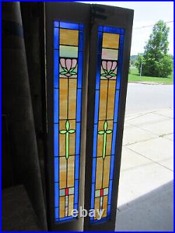 Pair Antique Stained Glass Sidelites 12.25 X 79.25 Each Salvage