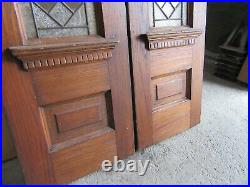Pair Antique Stained Glass Sidelites Double Doors 14 X 80 Each Salvage