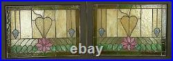 Pair Antique Vintage c1910 Craftsman Arts & Crafts Piano Windows Kokomo Glass