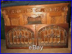 Pair Beveled ARCHES Leaded Glass Church Windows Chic Stained Wood Shabby Paint