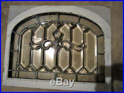 Pair Beveled ARCHES Leaded Glass Church Windows Chic Stained Wood Shabby Paint