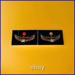 Pair Egyptian Revival Stained Glass Panels Winged Goddess Isis Art Deco Style