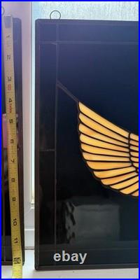 Pair Egyptian Revival Stained Glass Panels Winged Goddess Isis Art Deco Style