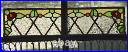 Pair, OLD ENGLISH STAINED GLASS WINDOWS'FLORAL VINES' 17 1/4W x 8 3/4T