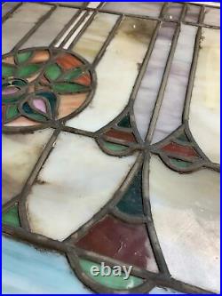Pair Of Large Antique Victorian Stained Glass Windows Art Deco 28x29