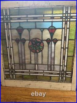 Pair Of Large Antique Victorian Stained Glass Windows Art Deco 28x29