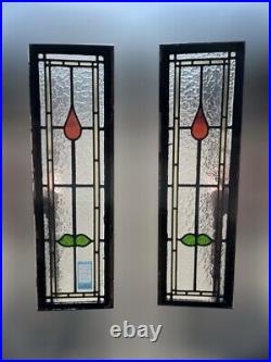Pair Of Reclaimed Leaded Light Stained Glass Within Crittall Window Frame