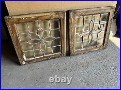 Pair Of Small Antique Full Beveled Glass Windows 18 Square Salvage