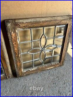 Pair Of Small Antique Full Beveled Glass Windows 18 Square Salvage