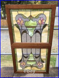 Pair Of Victorian Leaded Stained Glass Windows