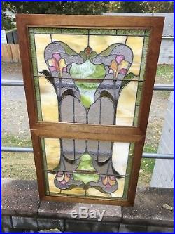 Pair Of Victorian Leaded Stained Glass Windows