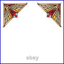Pair Stained Glass Corner Window Panels Handcrafted Mission Design Tiffany Style Pair Stained Glass Corner Window Panels Handcrafted Mission Design Tiffany Style