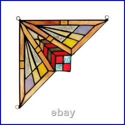 Pair Stained Glass Corner Window Panels Handcrafted Mission Design Tiffany Style Pair Stained Glass Corner Window Panels Handcrafted Mission Design Tiffany Style