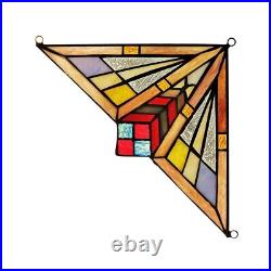 Pair Stained Glass Corner Window Panels Handcrafted Mission Design Tiffany Style Pair Stained Glass Corner Window Panels Handcrafted Mission Design Tiffany Style