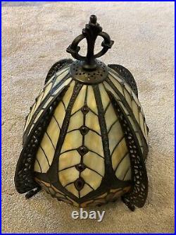 Pair Vintage Stained/ Leaded Glass Lamp Shades Very Cool! Comes With Harp
