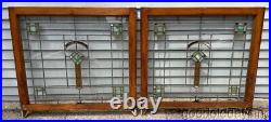 Pair of 1920's Chicago Bungalow Style-Stained Leaded Glass Windows 32 x 34