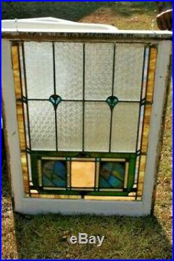 Pair of American Antique Stained Clear Leaded Glass Doors Windows Panel 28x37