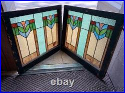 Pair of Antique 1920's Chicago Bungalow Style Stained Leaded Glass Window