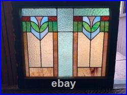 Pair of Antique 1920's Chicago Bungalow Style Stained Leaded Glass Window