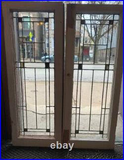 Pair of Antique 1920's Leaded Glass Windows / Doors 43 by 17