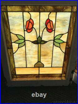 Pair of Antique 1920's Stained Leaded Glass Windows 29 by 24