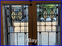 Pair of Antique 1920's Stained Leaded Glass Windows / Doors 44 by 16