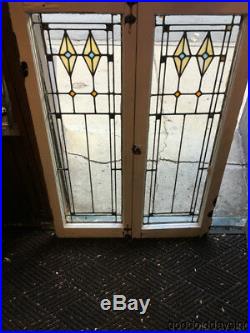 Pair of Antique 1920s Stained Leaded Glass Windows / Doors 44 by 16
