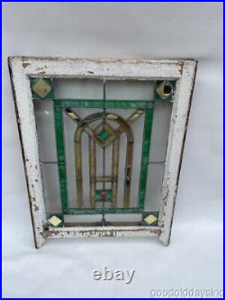 Pair of Antique Art Deco Stained Leaded Glass Windows 32 x 24