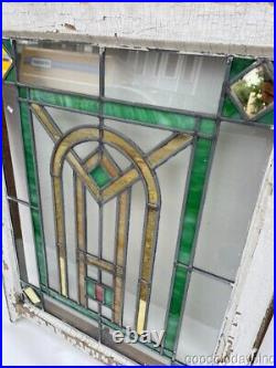 Pair of Antique Art Deco Stained Leaded Glass Windows 32 x 24