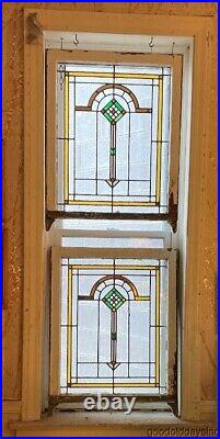 Pair of Antique Chicago Bungalow Stained Leaded Glass Window Circa 1920 34x26