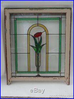 Pair of Antique Chicago Bungalow Style Stained Leaded Glass Windows 28 x 33