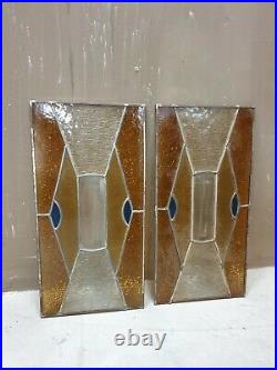 Pair of Antique Decorative Art Nouveau Reclaimed Stained Glass Window Panels