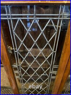 Pair of Antique Leaded Glass Cabinet Doors Transom Window Circa 1910