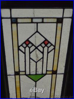 Pair of Antique Stained & Clear Leaded Glass Doors / Windows 48 x 16