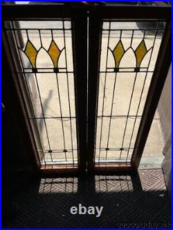 Pair of Antique Stained Leaded Glass Doors / Windows Circa. 1920