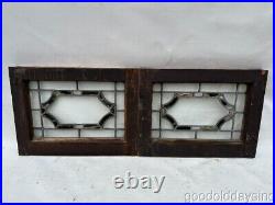Pair of Antique Stained Leaded Glass Transom Windows Circa 1920
