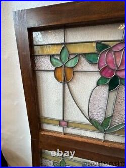 Pair of Antique Stained Leaded Glass Windows from Chicago circa 1920 27x21
