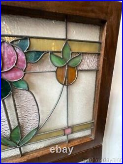 Pair of Antique Stained Leaded Glass Windows from Chicago circa 1920 27x21