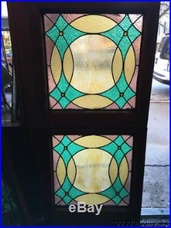 Pair of Antique Stained Leaded Glass Windows with Jewels Circa 1900 23 by 22