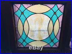 Pair of Antique Stained Leaded Glass Windows with Jewels Circa 1900 23 by 22